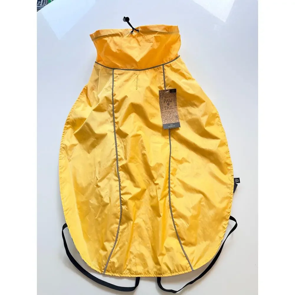 Paw & Tail Pet Raincoat Yellow Reflective Hooded Dog Coat Size Large NWT